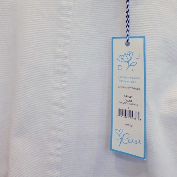 DRAPER JAMES Cotton Denim Classic Shift Dress Raw Hem Magnolia White Size 8 NWT - Picture 7 of 8
